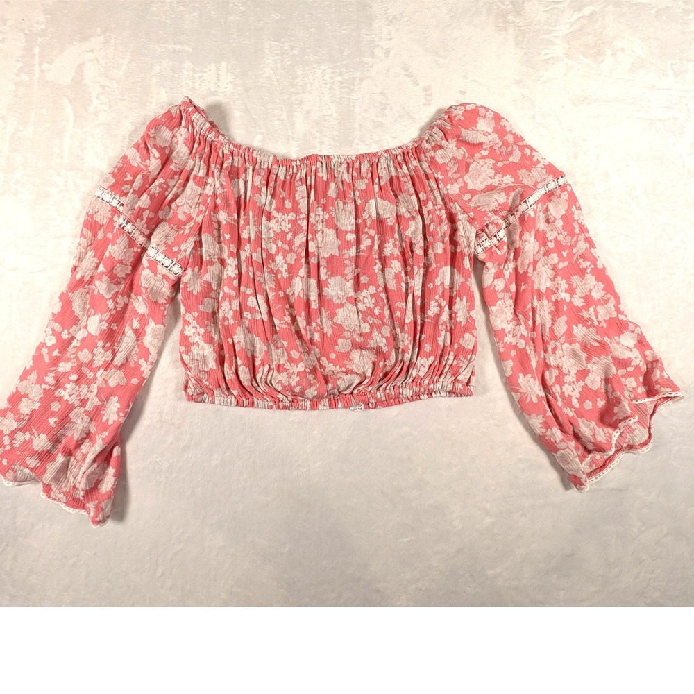 C & V Girls Floral Smocked Peasant Tops Lot of 3 Pink Blue Cream Boho Size XL - Picture 9 of 16